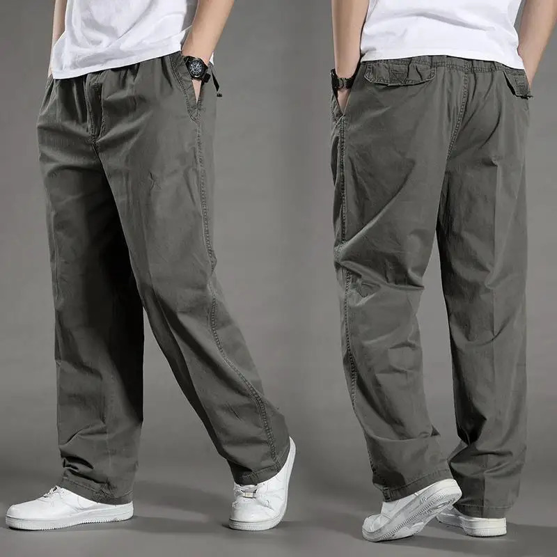 Summer thin cotton casual pants men loose straight leg 2024 mens trend all matching long 250717