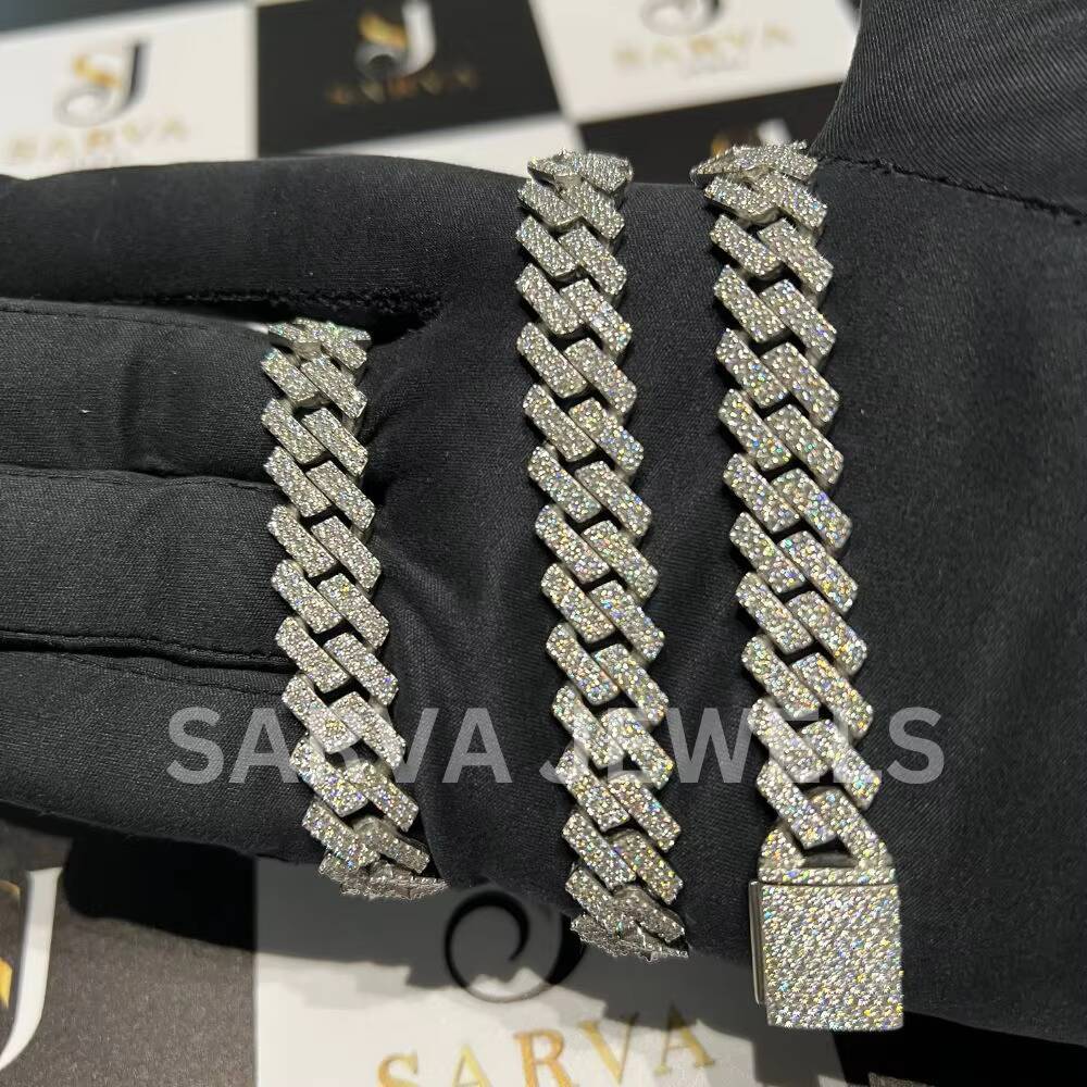 Luxury 925 Sterling Silver Mens Necklaces Rose Gold Plated Pretty Cuban Chain with VVS Moissanite Diamond Cut Hip Hop Style