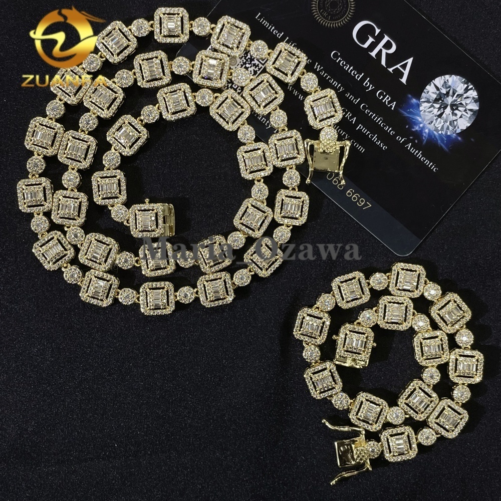 High Quality Hip Hop Jewelry 9.5mm Cuban Link Chain 925 Silver Iced Out Cluster Moissanite Tennis Chain Necklace