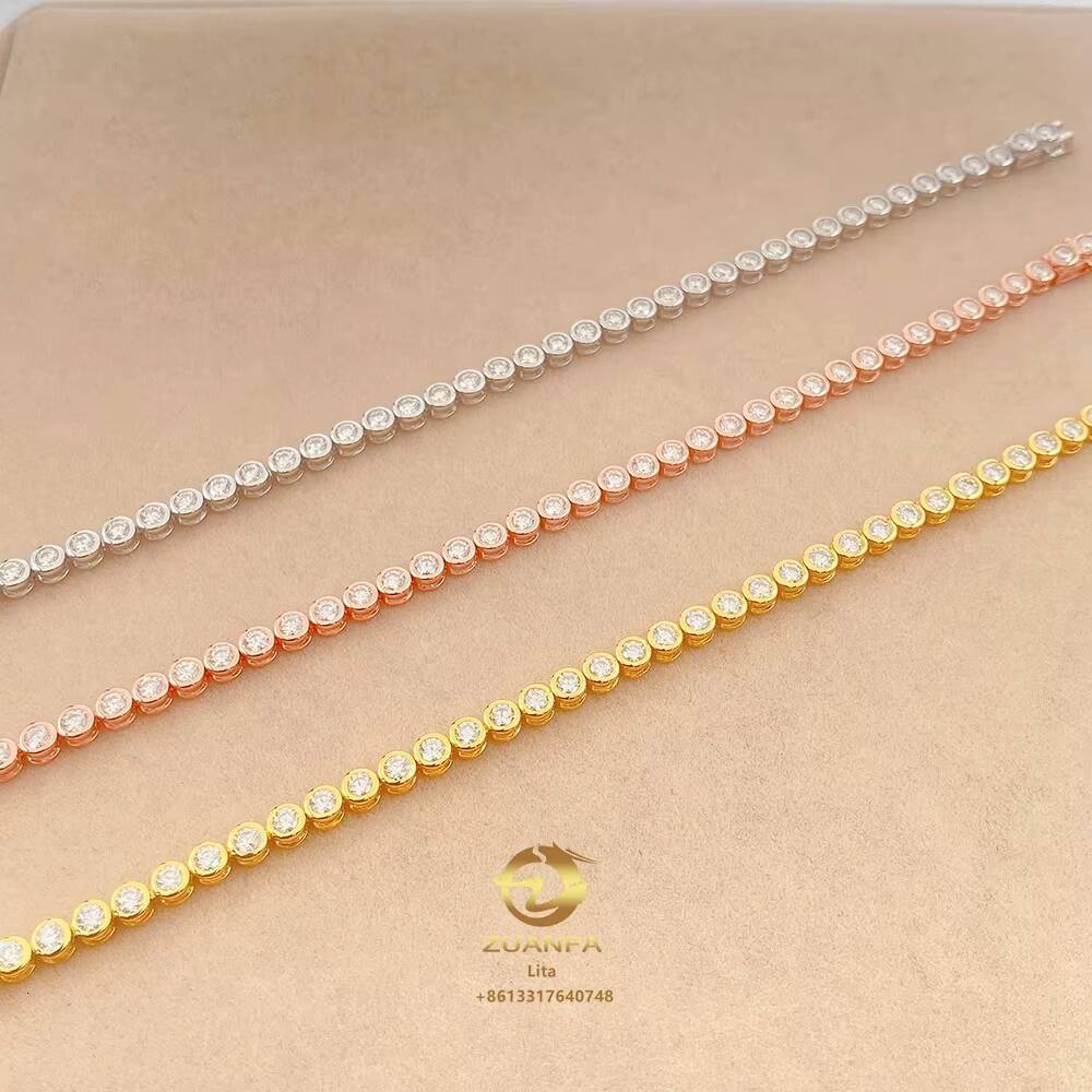 New Design Hip Hop 3mm 4mm 5mm Gra Certified Moissanite Diamond Gold Tennis Chain 925 Silver Tennis Necklace