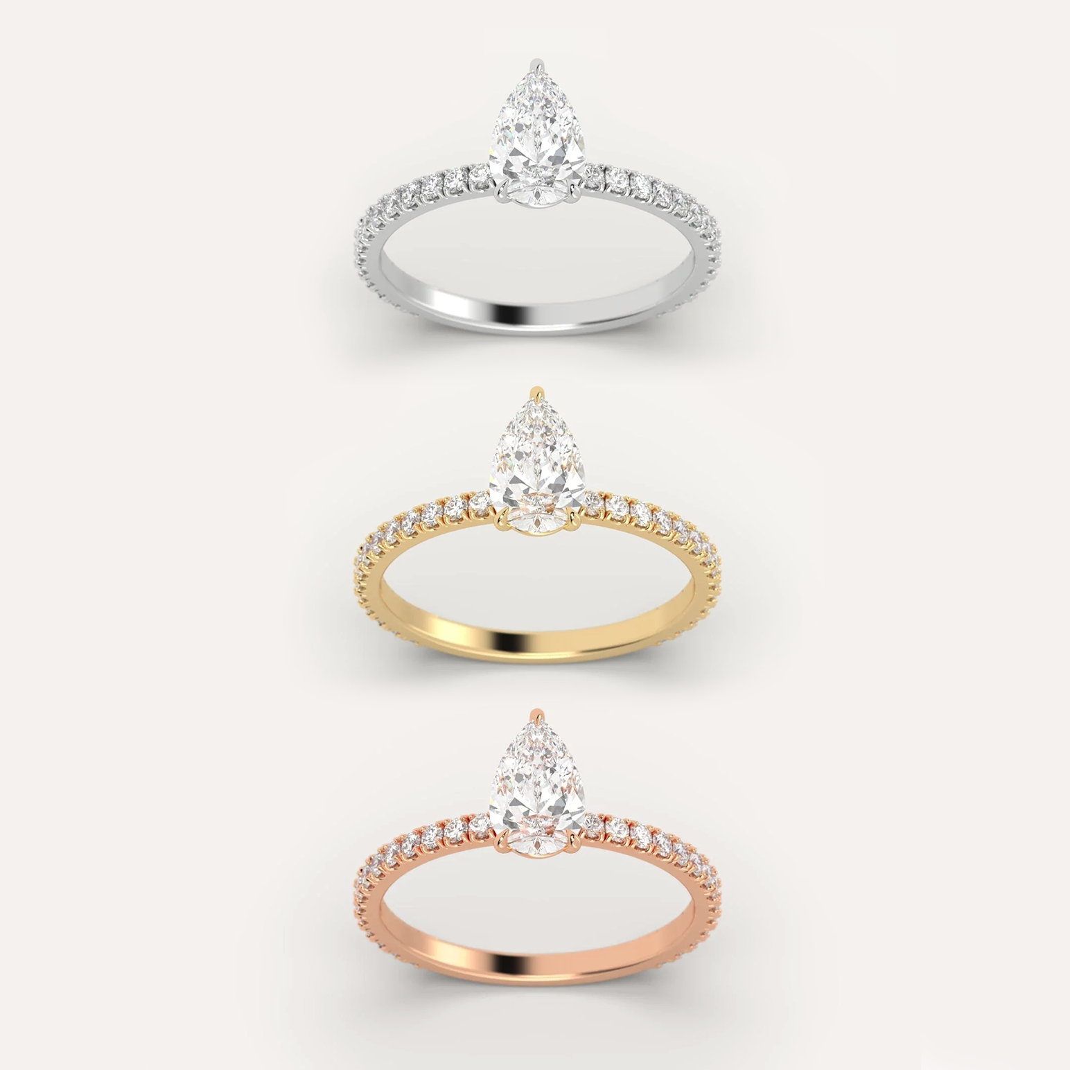 Custom Pear Cut IGI Certified 1CT D VVS2 Lab Diamond Engagement Ring With Pave Set Side Stones 18k Gold Lab Grown Diamond Ring