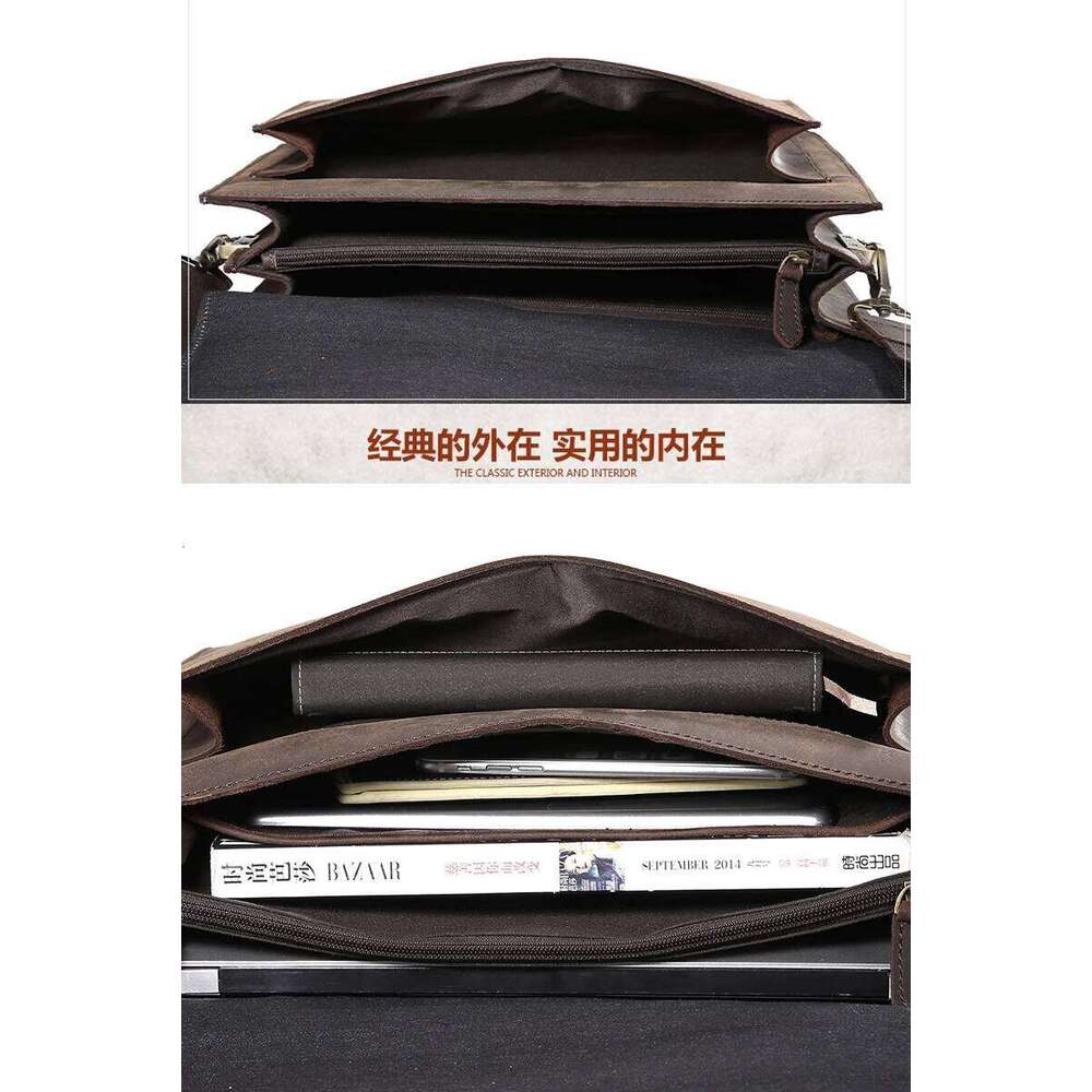 OLOEY Vintage Genuine Business Briefcase Men Leather 14"inch laptop Bag Tote attache case with coded lock Handbag Shoulder bag