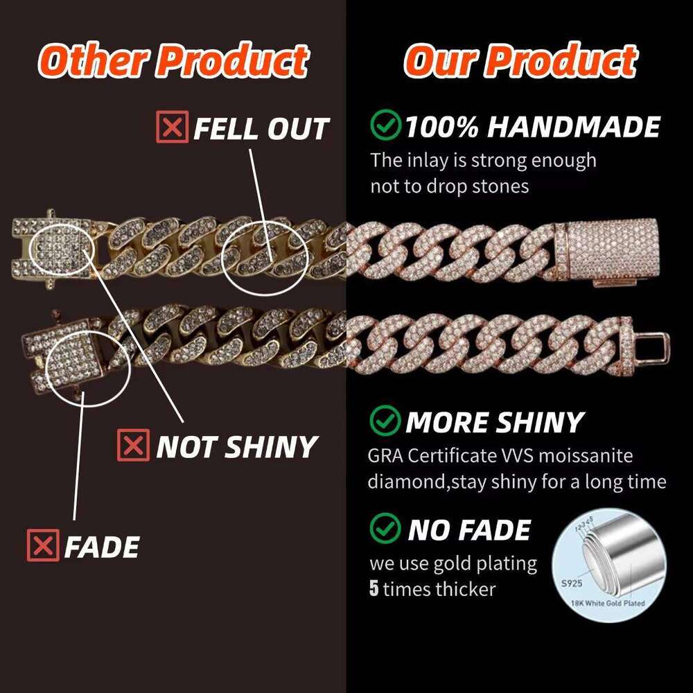 Hip Hop Jewelry Rose Gold Sterling Sier Colored VVS Moissanite Dia Chain Four Leaf Clover Infinity Link Bracelet