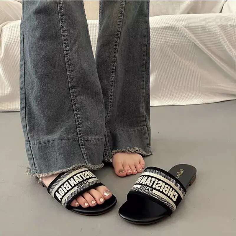 Famous Designer Women Blue Pink Fashion Embroidery Sandals