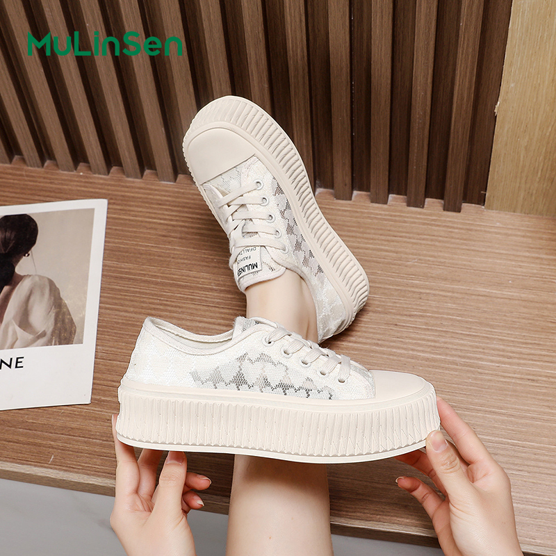 Mulinsen canvas shoes women's 2025 new white biscuit shoes summer breathable thin casual sports thick-soled shoes