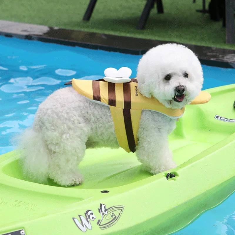 Summer Little Bee Dog Swimsuit Waterproof Puppy Life Jacket Breathable Clothes Harness Swimming Safety for Pet Supplies 250729
