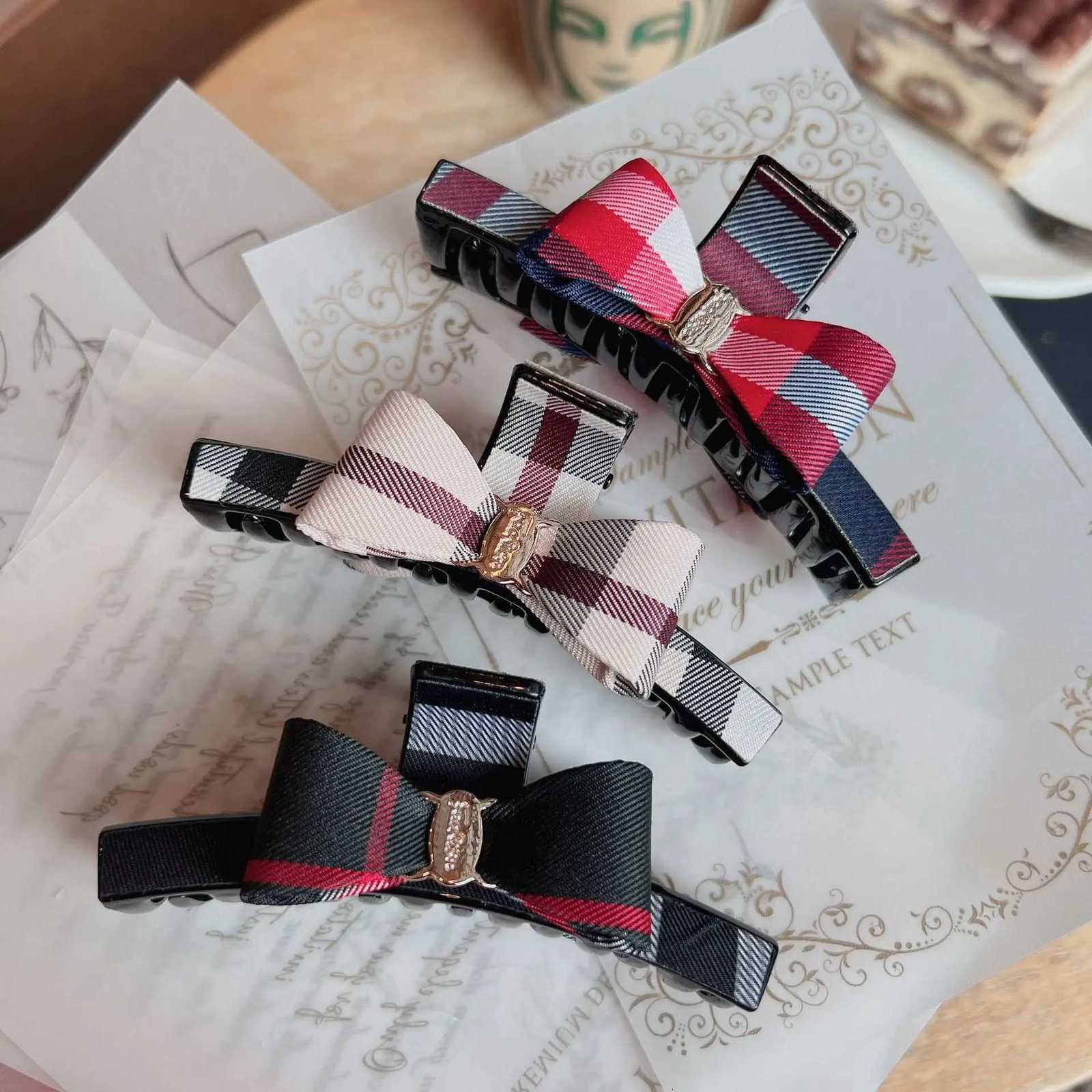 igh Quality Plaid Bow Acrylic Hair Claws For Women 2023 Koren Fashion Striped Bow-knot Hair Crabs Adult Hair Clips Hairgrips Z250729