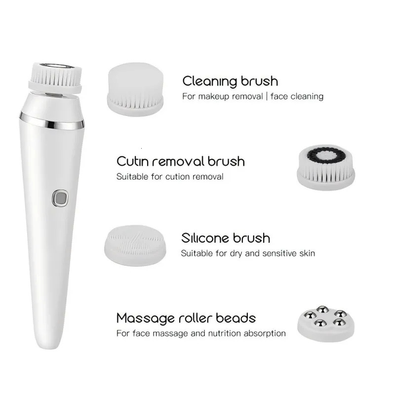Deep Pore Cleansing Brush 4 in 1 Exfoliator Face Massager with 4 Replacement Heads /Oily Skin Care USB Charging No Stand 250726