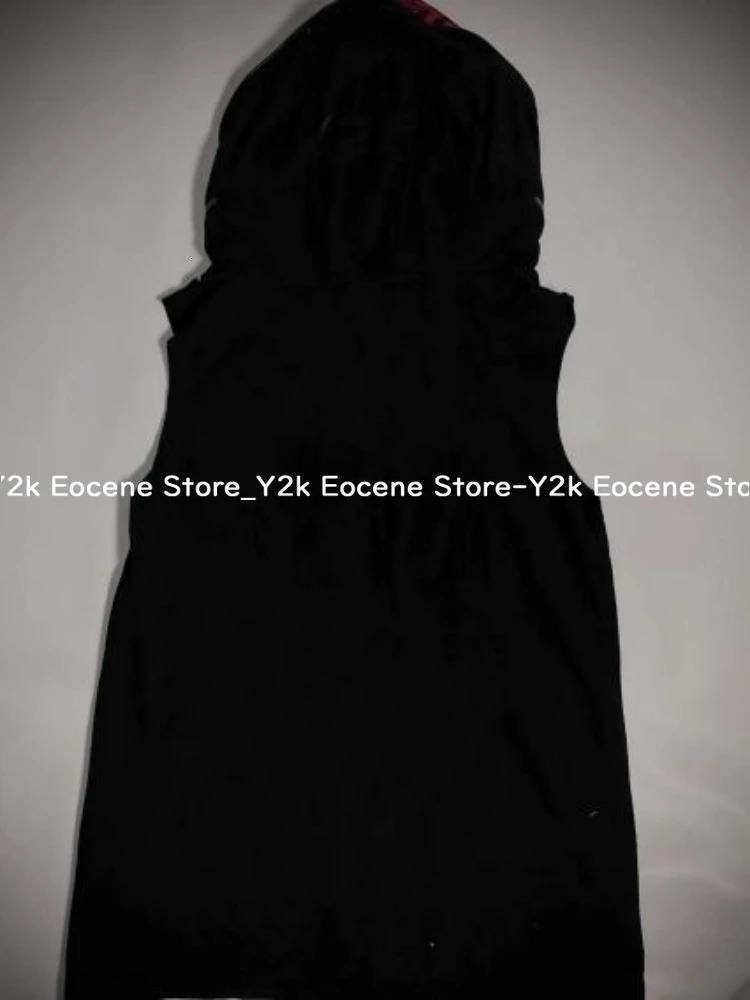 Dark Style Vintage Zipper Cardigan Tops Women Red Black Striped Hoodie Sleeveless Y2k Vest Aesthetic 90s Grunge Casual Clothing 250729