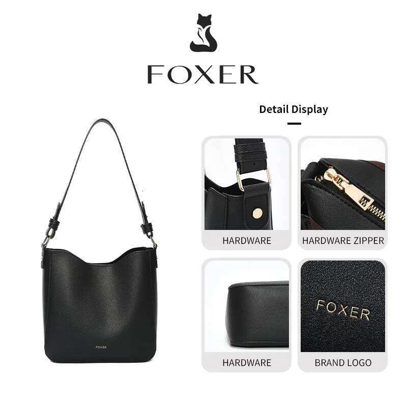FOXER Simple Women Shoulder Daily Commuting Tote PU 2025 Casual Female Large Bucket Bag