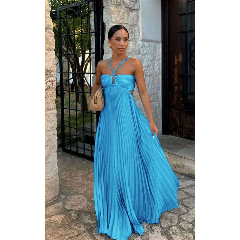 2025 Summer New European and American Cross-Border Trade Solid Color Strapless Pleated Sleeveless Camisole Dress In Stock