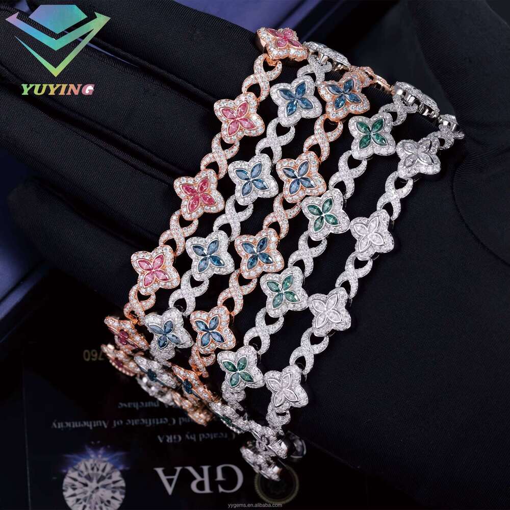 New Fashion Infinity Link Pass Dia Tester S Hip Hop Jewelry 13mm VVS Moissanite Clover Cuban Bracelet