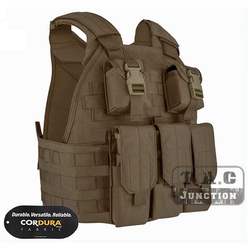 Emerson SPC Plate Carrier Style High Speed Vest w/ Triple M4 M16 Magazine Pouch Emersongear Tactical Compact Vest Coyote Brown Z250728