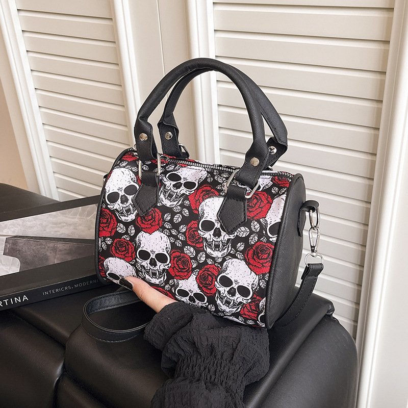 Free shipping designer European and American Style Skull Print Pillow Bag 2025 New Fashion Color Block Texture Handbag Large Capacity Shoulder Bag Wom