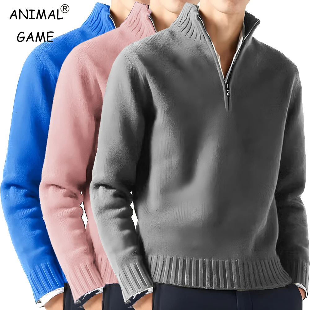 Men Long Sleeved Turtlenecks Sweaters Knitted Solid Color Streetwear Oversized Breathable Half Zipper Coats Basic Warm Coats 250729