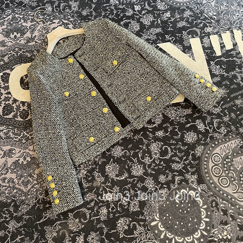 Spring Winter New Fashion Stylish Wool Tweed Slim Fit Petite Tall Slimming Coat for Women with Gold Buttons