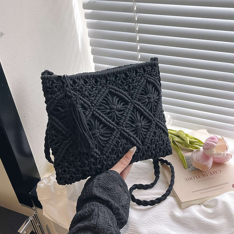 Korean Designer Hollow Woven Cotton Small for Women 2025 New Vacation Shoulder Crossbody Bag