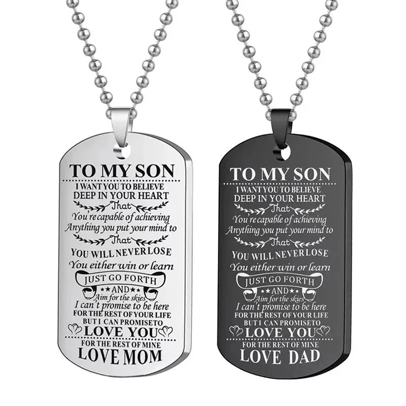 To My Son Inspirational Necklace Black Silver Color Stainless Steel Dog Tag Pendants Necklaces 250729