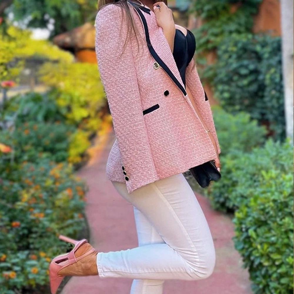Autumn Womens Clothing Style Fashionable and Versatile Slim Fit Light Pink Texture Suit Jacket 250729