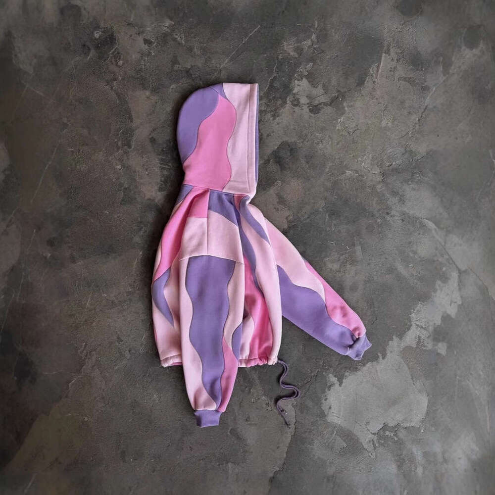 New Y2K Hooded Loose Sweatshirt Top Striped Color Block Drawstring Fashion Versatile