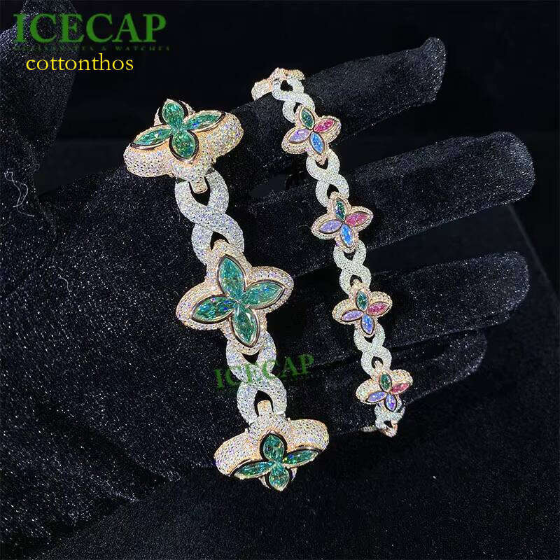 Hip Hop Jewelry Rose Gold Sterling Sier Colored VVS Moissanite Dia Chain Four Leaf Clover Infinity Link Bracelet