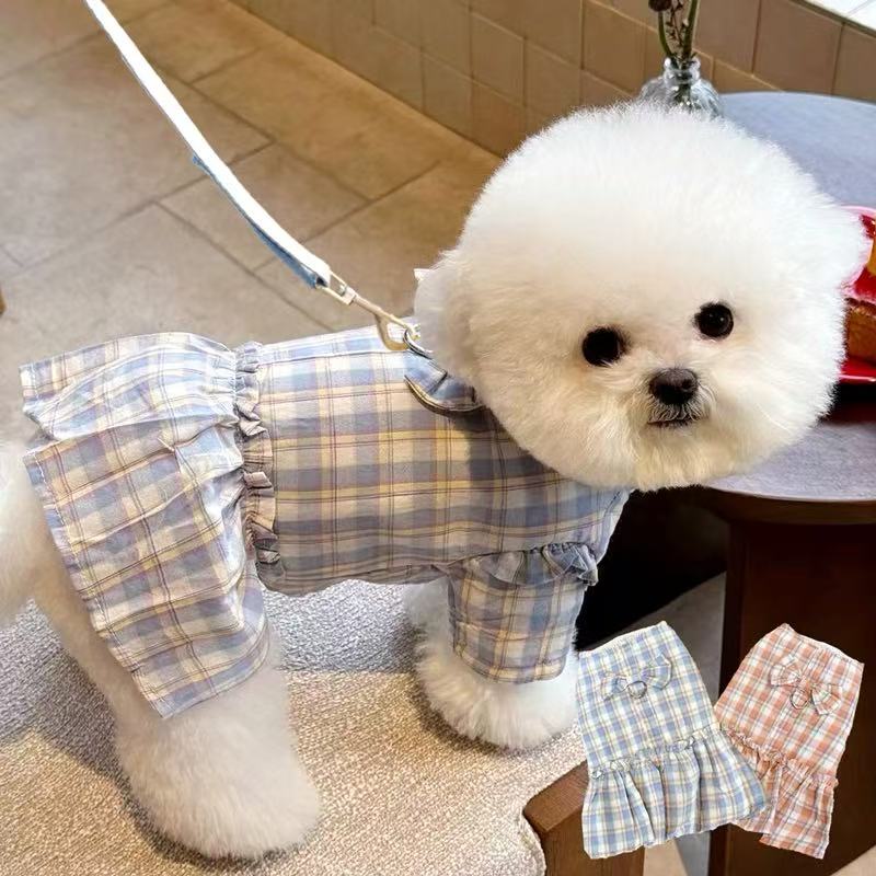 T845 Pet dog clothes small puppy Teddy Bichon Pomeranian Yorkshire Terrier traction princess dress summer thin