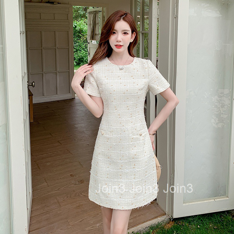 Summer New Socialite Style Slim Fit Pullover Round Neck Short Sleeve Dress A-line Midi Dress
