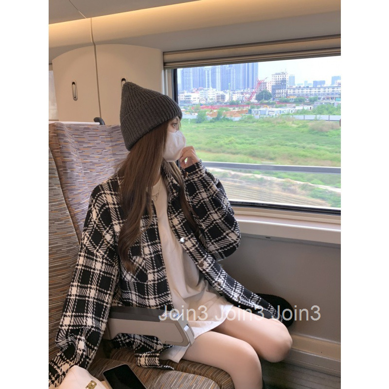 Autumn Winter New Fashion Casual Plaid Cardigan Lazy Woolen Long Sleeve Coat Mid-Length Womens Top Trendy