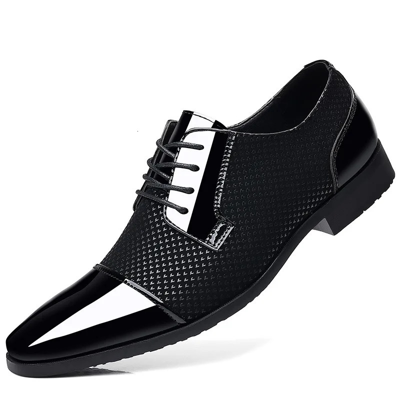 Trending Classic Men Dress Shoes For Men Oxfords Patent Leather Shoes Lace Up Formal Black Leather Wedding Party Shoes 250724