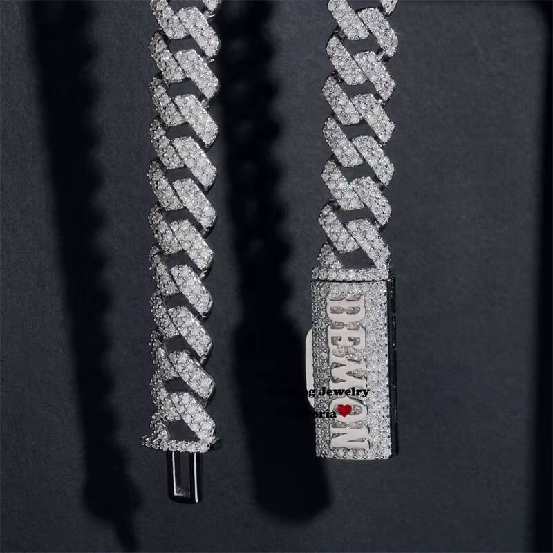 Classic Design Iced Out Men Hip Hop Necklace 10MM Moissanite Cuban Link Chain With Name Clasp