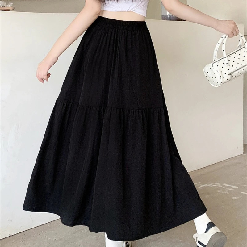 Plus Size Skirts Women Summer High Waist A Line Skirt Korean Style with Pockets Large Long Skirt 250729