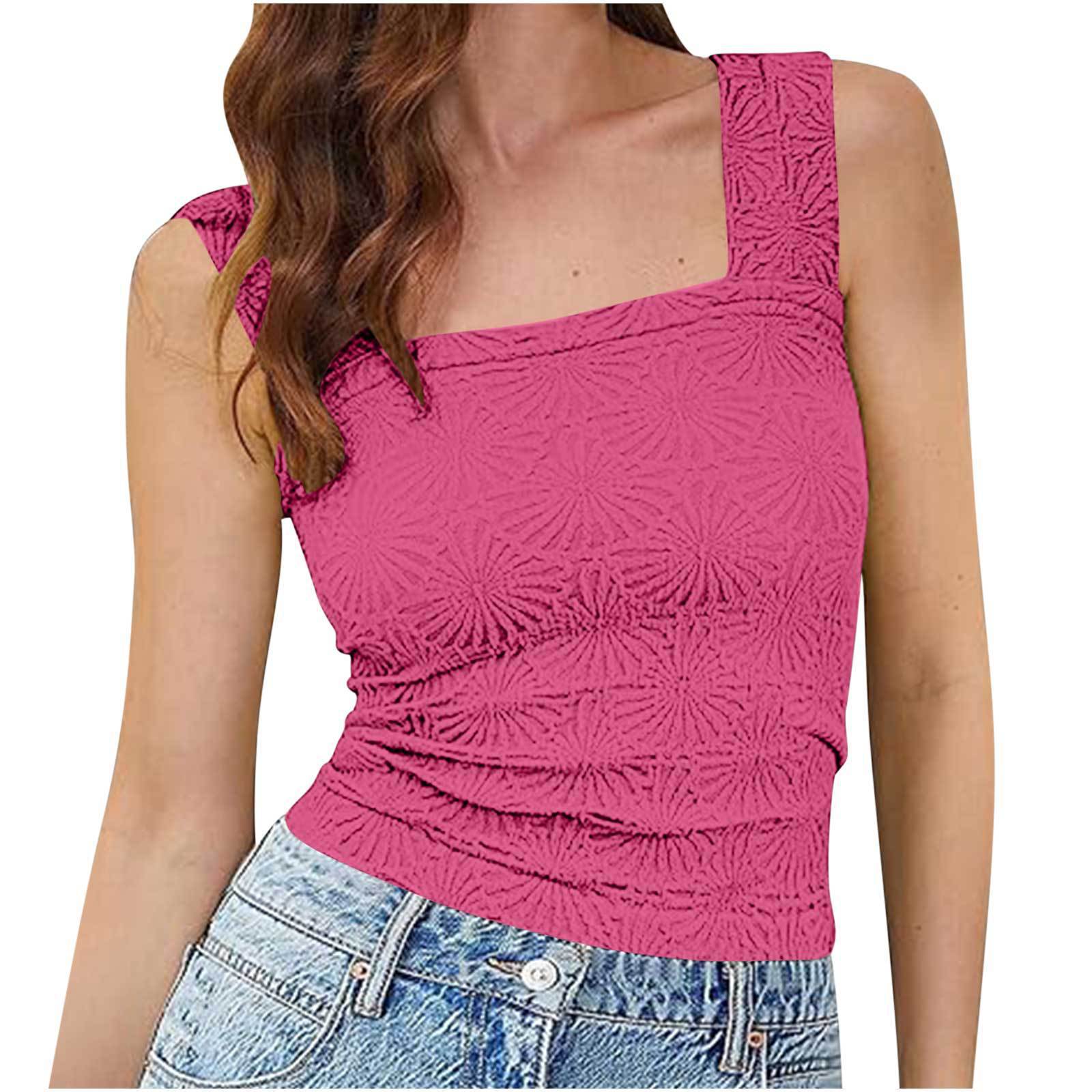 Women's new high elastic tight jacquard square collar sleeveless vest blouse