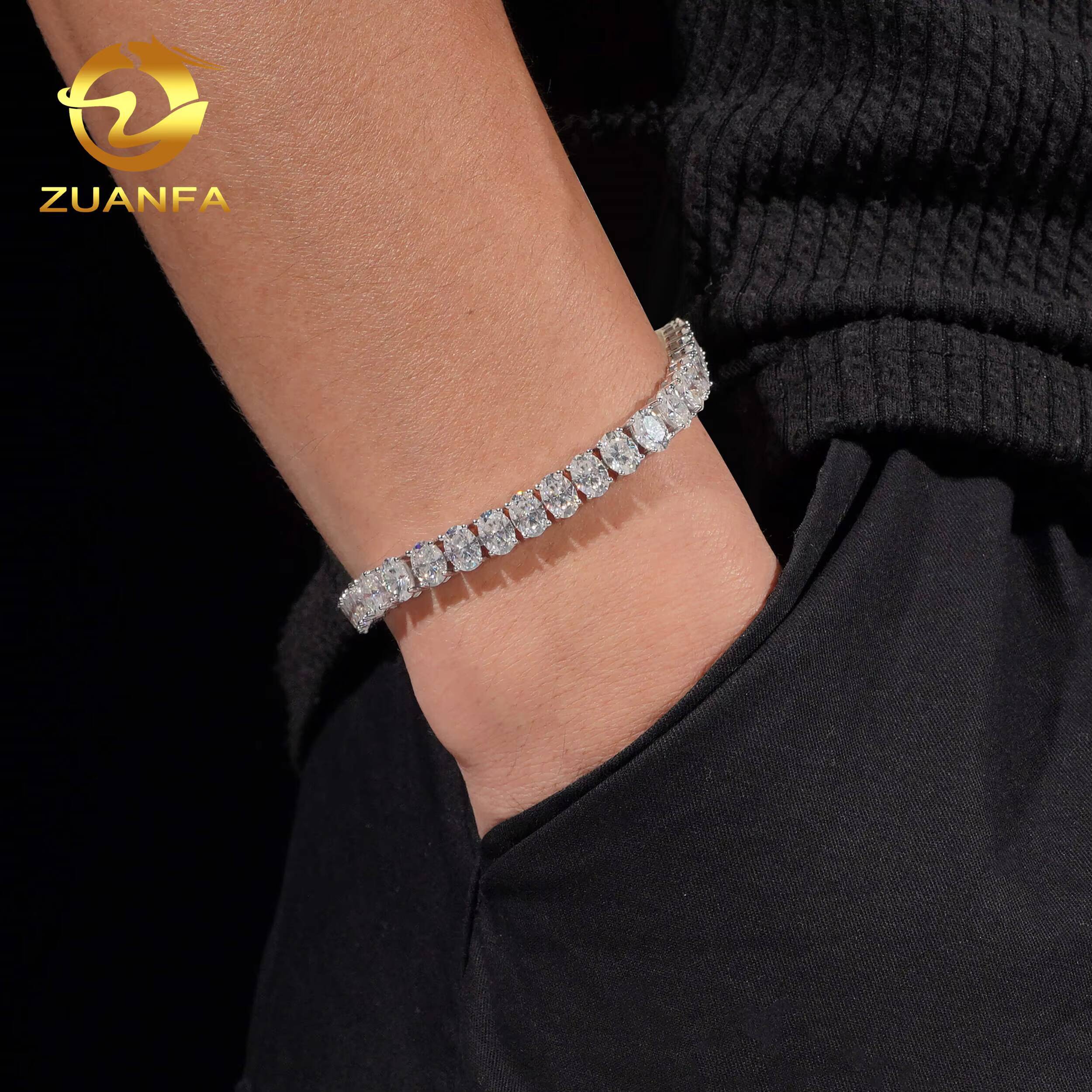 5X7mm Moissanite Pass Diamond Tester GRA Certificated Diamonds 925 Silver Gold Plated Oval Cut Moissanite Cuban Link Chain