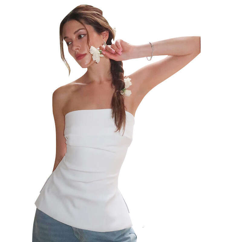 D24tp162 Women's Summer New Solid Color Sleeveless Backless Wide Collar Slit Tube Top Sexy Blouse For Women B5