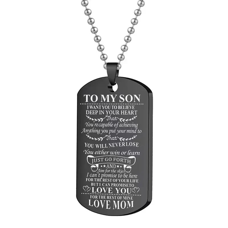 To My Son Inspirational Necklace Black Silver Color Stainless Steel Dog Tag Pendants Necklaces 250729