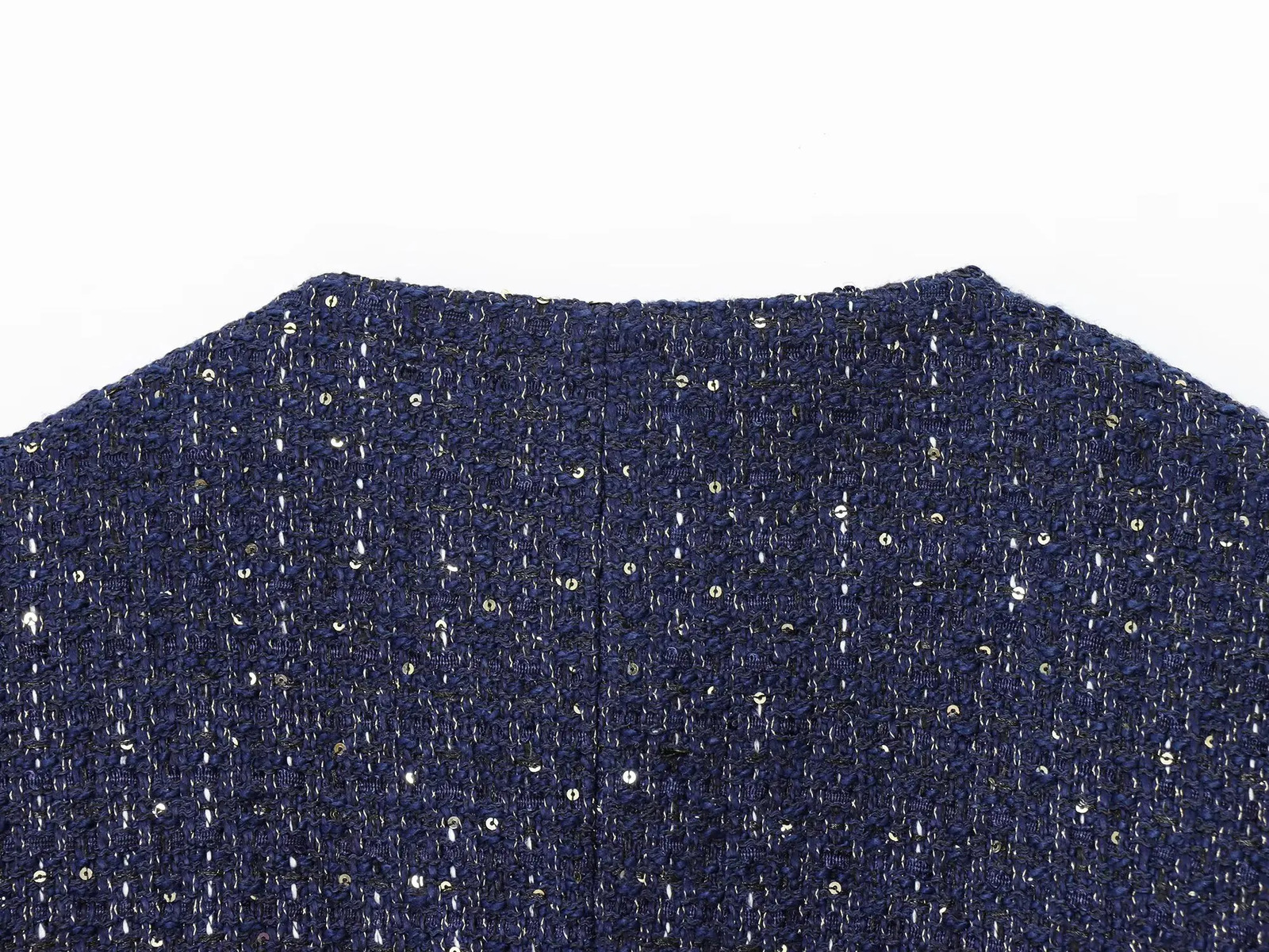 Autumn Womens Wear Gold Button Decoration with Belt Straight Round Neck Short Sleeve Fashion Jacket 250729