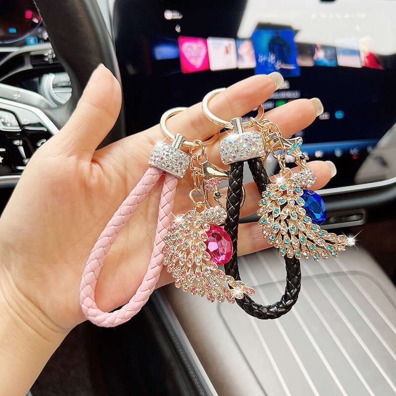 Fashion Diamond-Studded Peacock Korean Style Personalized Creative Alloy Car Keychain Simple Bag Decoration Pendant