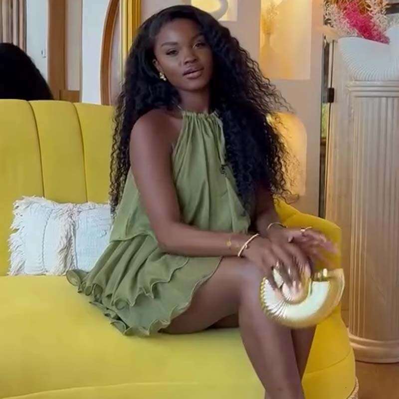 Elegant Sweet Halter Sexy Sleeveless For Women Solid Color Cake Short Dress New Summer B5