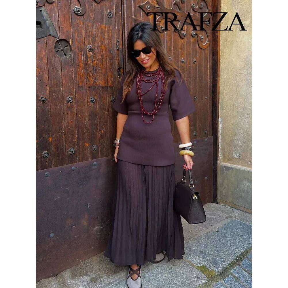 Women Elegant Half Sleeves O-Collar Pleated Spring Woman Rear Zipper Splicing Vintage Casual Knitted Long Dress