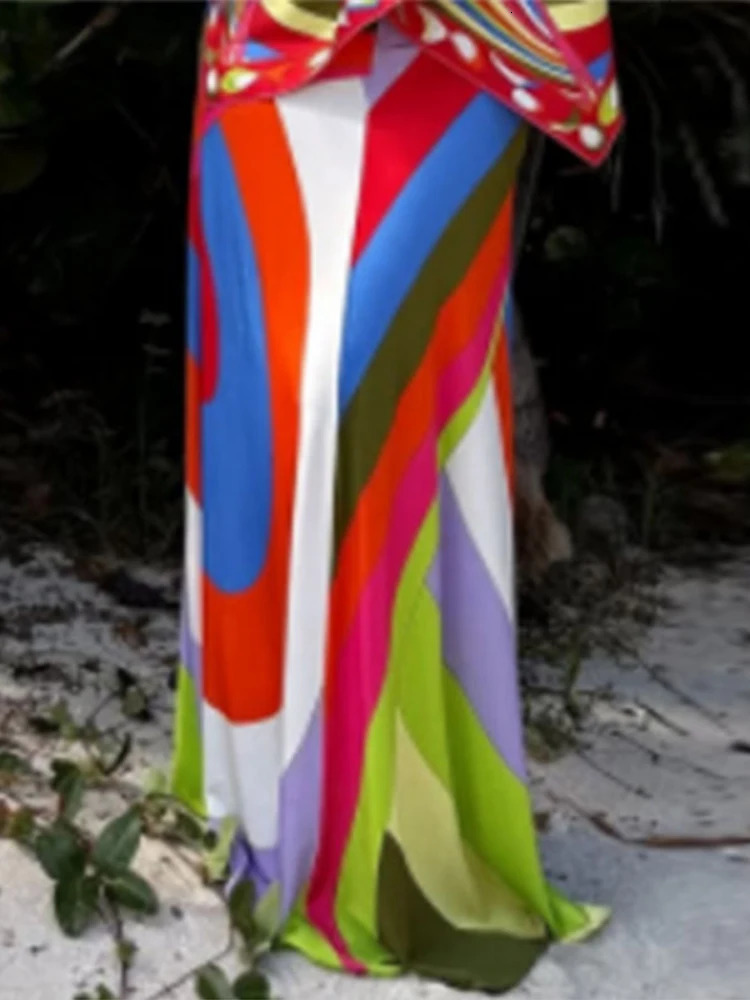 Irregular Printed Strapless Womens Vest Skirts 2 Piece Set Backless Sexy Halter Suspender Girls Style Beach Vacation Suits 250729