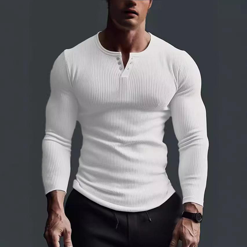 Mens Long Sleeve Top for Spring and Autumn Fitness High Elastic Base Shirt Solid Color Plus Size Casual T-Shirt