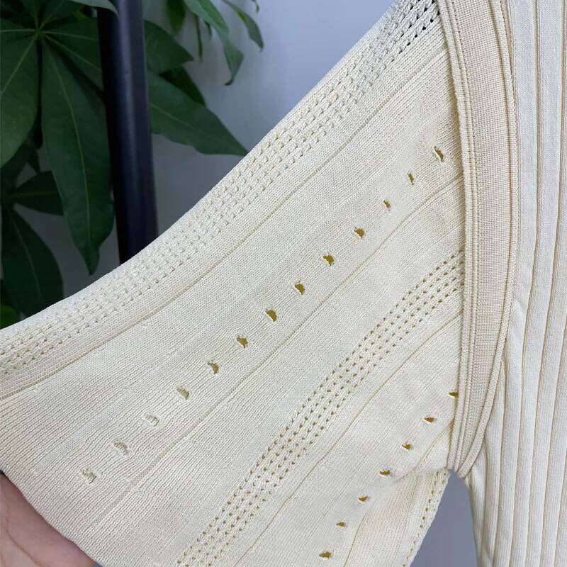 Designer Clothing 2025 Summer-Style Fashionable Openwork French Slimming A-Line Short-Sleeved Knitted Dress, Fishtail Long Dress For Women