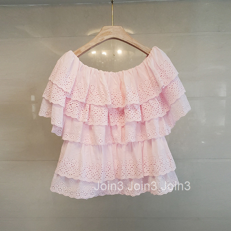 Summer New Fashion Elegant Off-Shoulder Ruffle Cake Short Sleeve Top for Women Internet Celebrity Doll Blouse