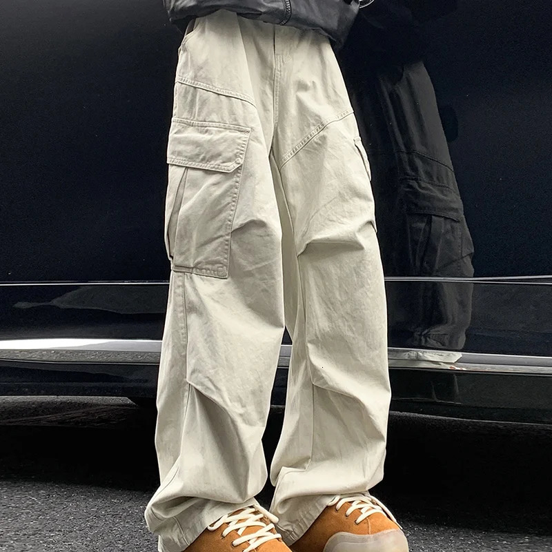 Spring Big Pocket Mens Cargo Pants Japanese Y2k Harajuku Loose Straight Wide Leg Trousers Baggy Men Hip Hop Sweatpants 250729