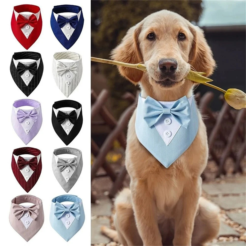 Wedding Big Dog Triangle Scarf with Bow Tie Handsome Pet Bandana for Small Large Dogs Golden Retriever Shepherd Labrador Bibs 250729