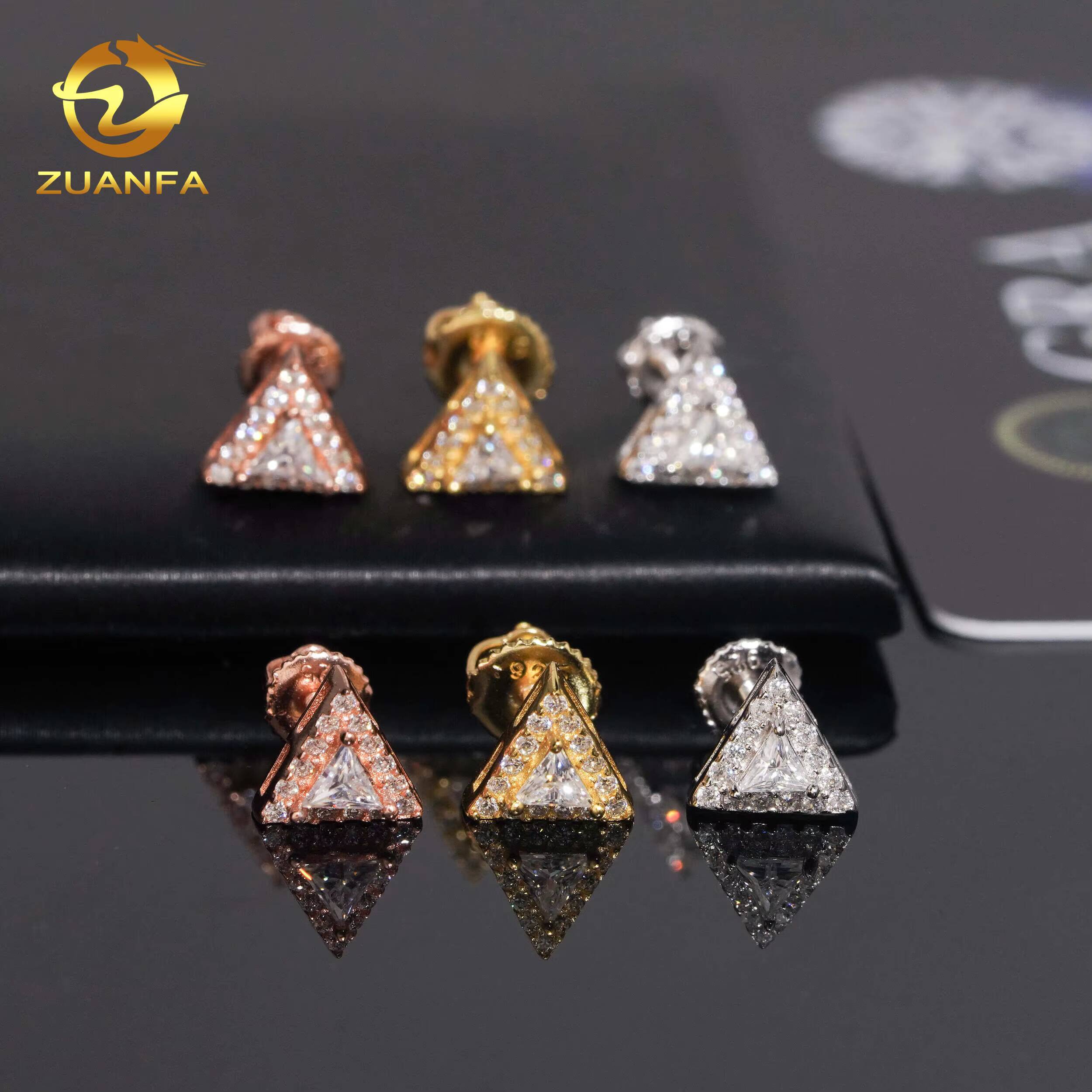 RTS Triangle Cut Diamond Unique Shape Iced Out Earring Hip Hop Moissanite Jewelry 925 Silver VVS Moissanite Stud Earrings