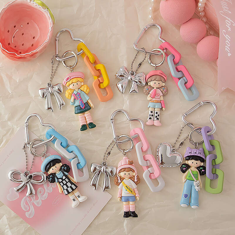 Cartoon Popcorn Miu Series Keychain Cute Bag Phone Chain Resin Doll Pendant Colorful Hanging Decoration