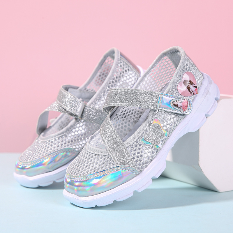 Single Mesh Girls' Summer New Style Frame Sneakers Hollow Out Children's Little Girl Trendy Breathable Princess Shoes