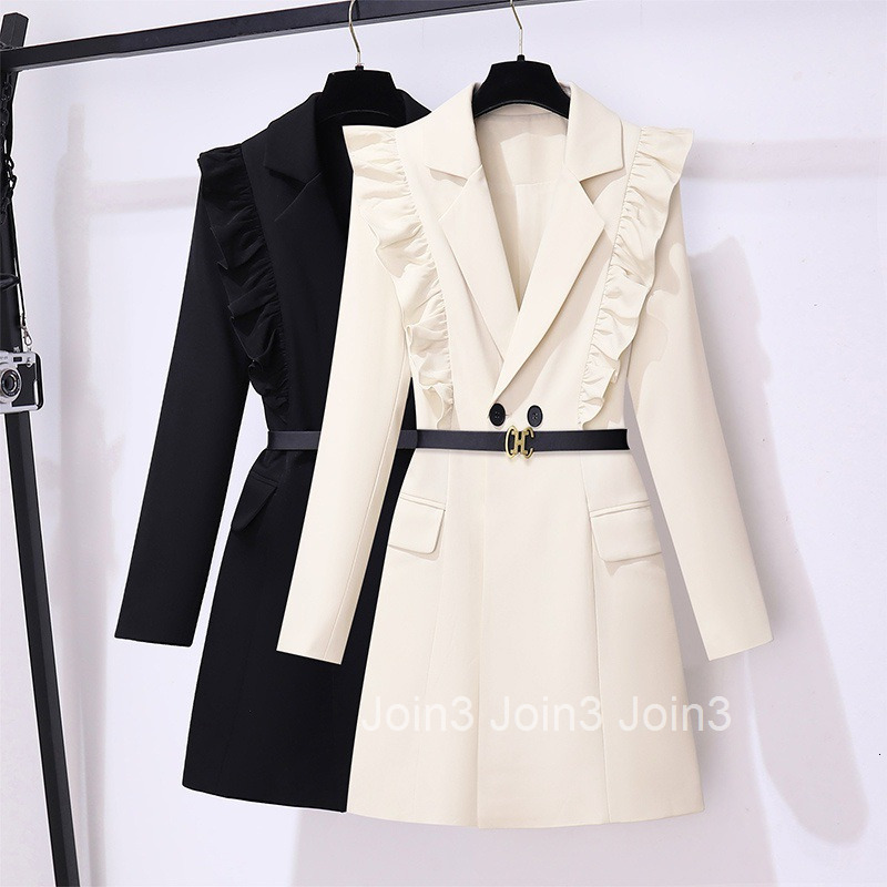 Ruffle edge long sleeved suit skirt with new autumn design and matching belt dress