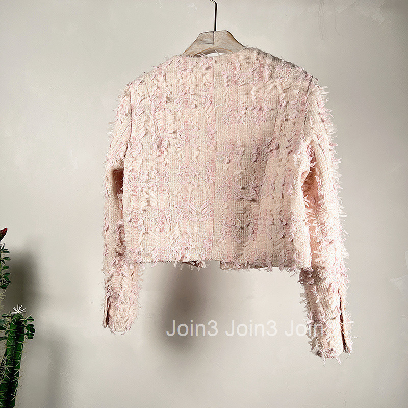 Autumn Winter New Elegant French Style V-Neck Tassel Double-Breasted Short Long Sleeve Coat Womens Top